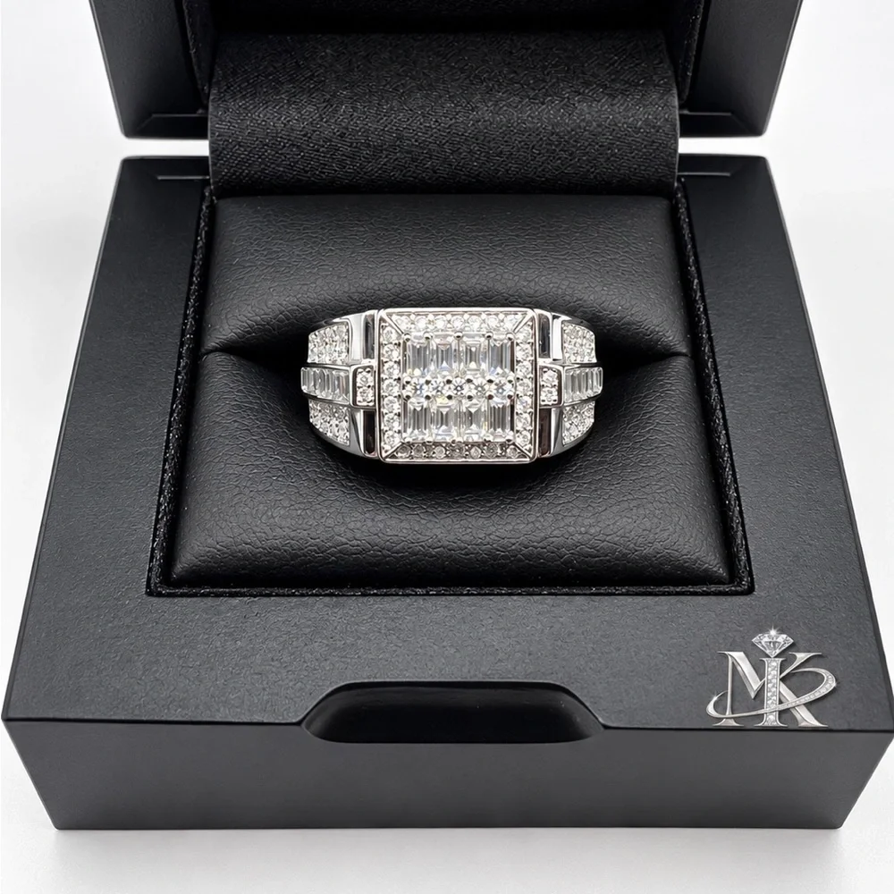 925 Sterling Silver 2.50CTW MOISSANITE Square Pave Men’s Ring Size 11